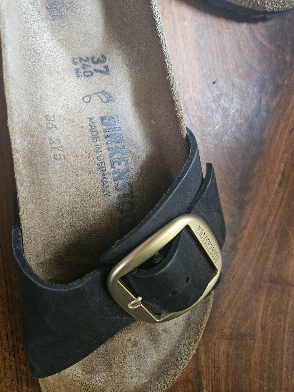 Birkenstock Black Footbed Sandals with Gold Buckles - Picture 3 of 5